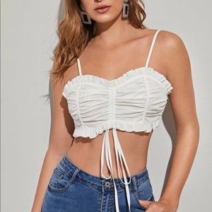 zip back drawstring ruched grill trim cami top